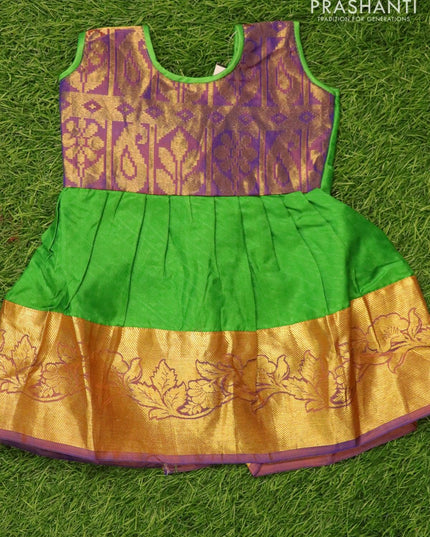 Silk kids frock purple and green with self emboss and zari woven border for 3 months - {{ collection.title }} by Prashanti Sarees