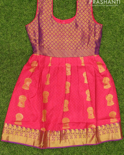 Silk kids frock purple and pink with allover self emboss & zari buttas and zari woven border for 5 years - {{ collection.title }} by Prashanti Sarees