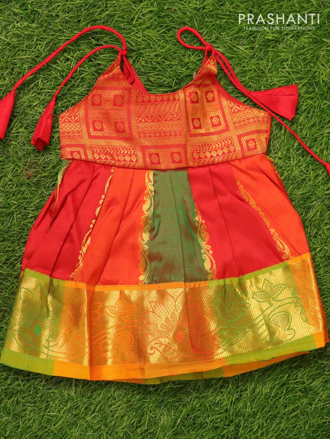 Silk kids frock red and multi colour with zari lines and zari woven border for 3 months - {{ collection.title }} by Prashanti Sarees