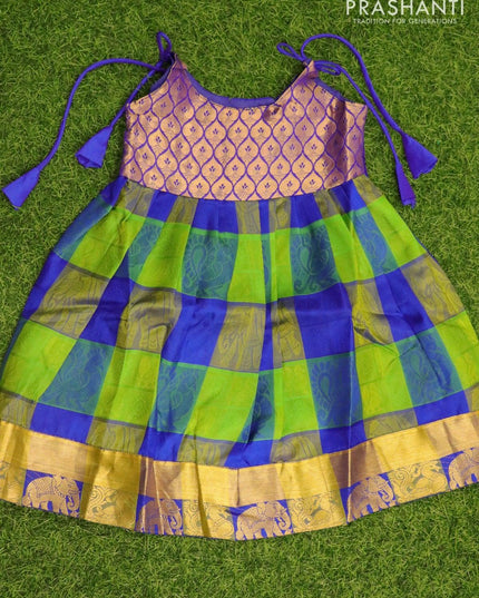 Silk kids frock violet and green with self emboss and zari woven border for 4 years - {{ collection.title }} by Prashanti Sarees