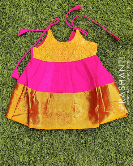 Silk kids frock yellow and pink with allover self emboss and zari woven border for 3 months - {{ collection.title }} by Prashanti Sarees