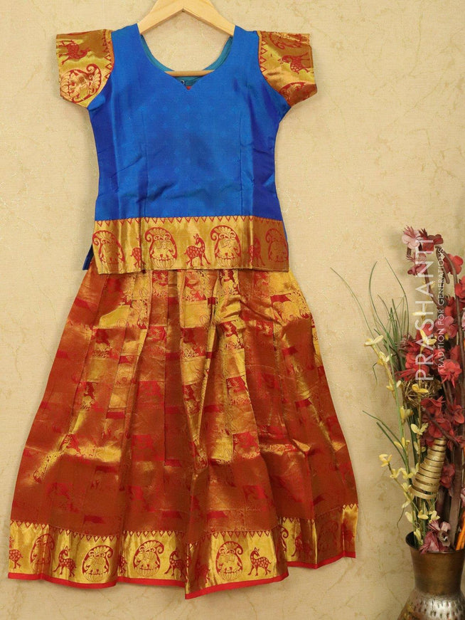 Silk kids lehanga blue and red with zari weaves and zari woven border for 8 years - {{ collection.title }} by Prashanti Sarees