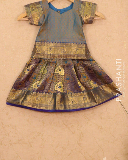 Silk kids lehanga blue shade with allover thread & zari weaves and zari woven border for 1 year - {{ collection.title }} by Prashanti Sarees