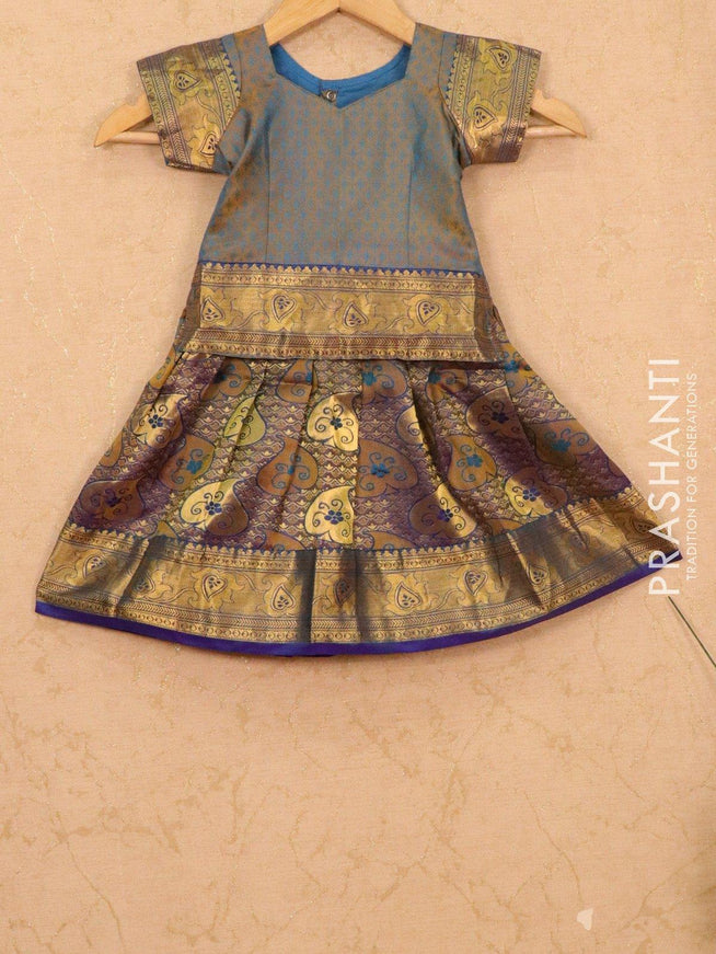 Silk kids lehanga blue shade with allover thread & zari weaves and zari woven border for 1 year - {{ collection.title }} by Prashanti Sarees