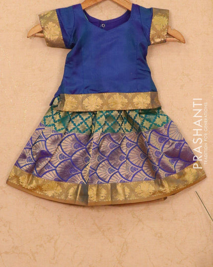 Silk kids lehanga dual shade of blue and green with zari woven buttas and zari woven border for 1 year - {{ collection.title }} by Prashanti Sarees