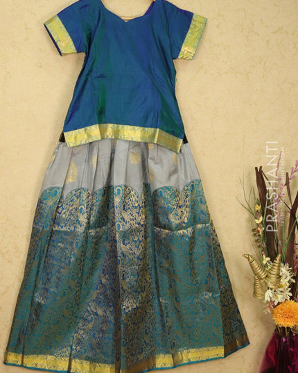 Silk kids lehanga dual shade of blue and grey with zari woven buttas and long zari woven border for 12 years - {{ collection.title }} by Prashanti Sarees