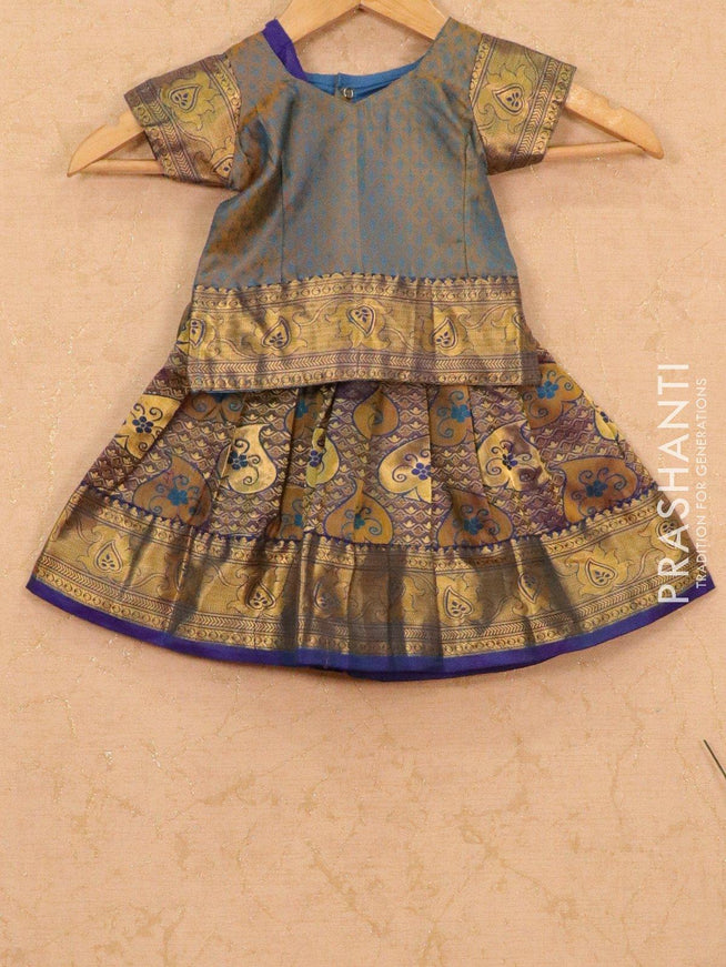 Silk kids lehanga dual shade of blue with allover zari weaves and zari woven border for 0-1 year - {{ collection.title }} by Prashanti Sarees