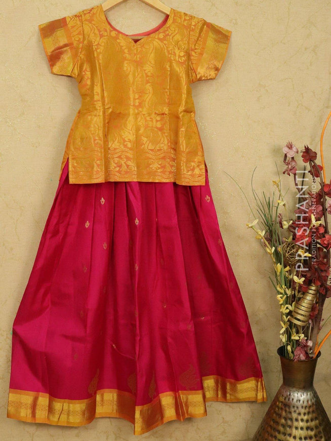 Silk kids lehanga dual shade of yellow and pink with zari woven buttas and zari woven border for 10 years - {{ collection.title }} by Prashanti Sarees