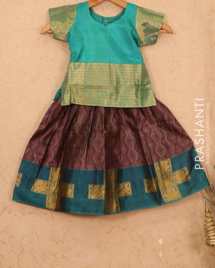 Silk kids lehanga green and grey shade with allover self emboss and zari woven border for 3 years - {{ collection.title }} by Prashanti Sarees