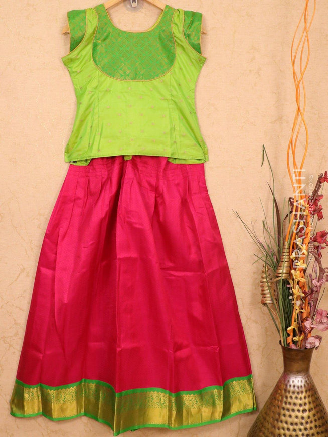 Silk kids lehanga green and pink with allover self emboss and zari woven border for 11 years - {{ collection.title }} by Prashanti Sarees