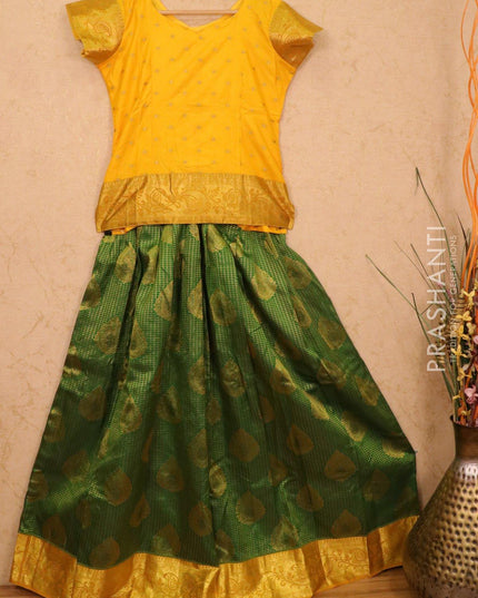 Silk kids lehanga green and yellow with allover zari checks buttas and ari woven border for 15 years - {{ collection.title }} by Prashanti Sarees