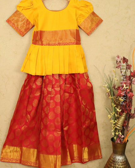 Silk kids lehanga mango yellow and red with zari woven buttas and zari woven border for 10 years - {{ collection.title }} by Prashanti Sarees