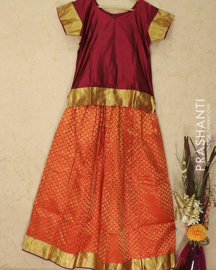 Silk kids lehanga maroon and orange with allover zari woven buttas and zari woven border for 15 years - {{ collection.title }} by Prashanti Sarees