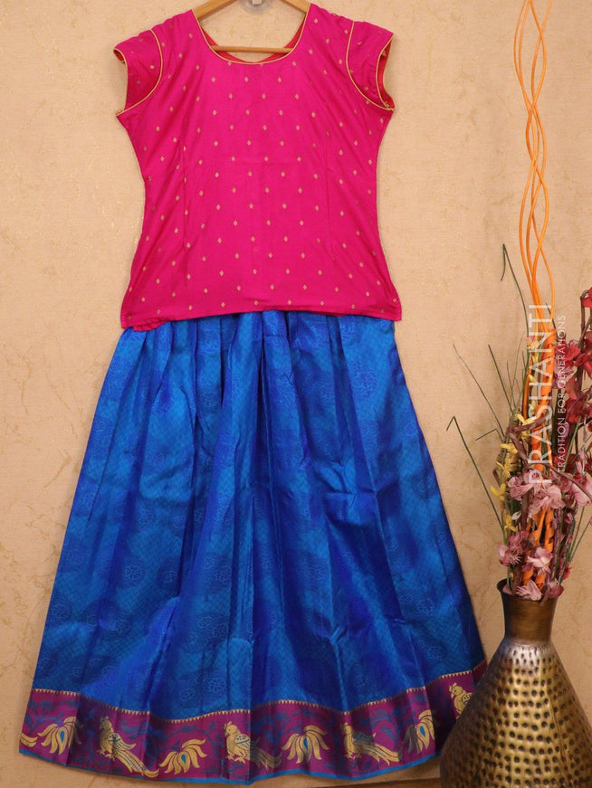 Silk kids lehanga pink and cs blue with allover self emboss and zari woven border for 14 years - {{ collection.title }} by Prashanti Sarees