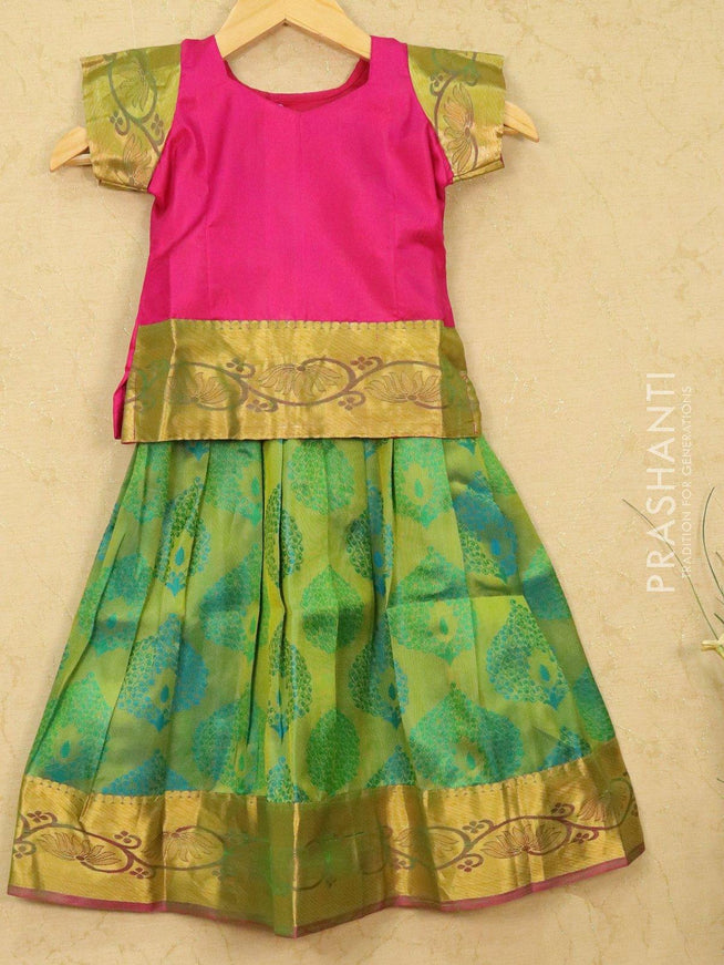 Silk kids lehanga pink and green with allover self emboss and zari woven for 4 years - {{ collection.title }} by Prashanti Sarees