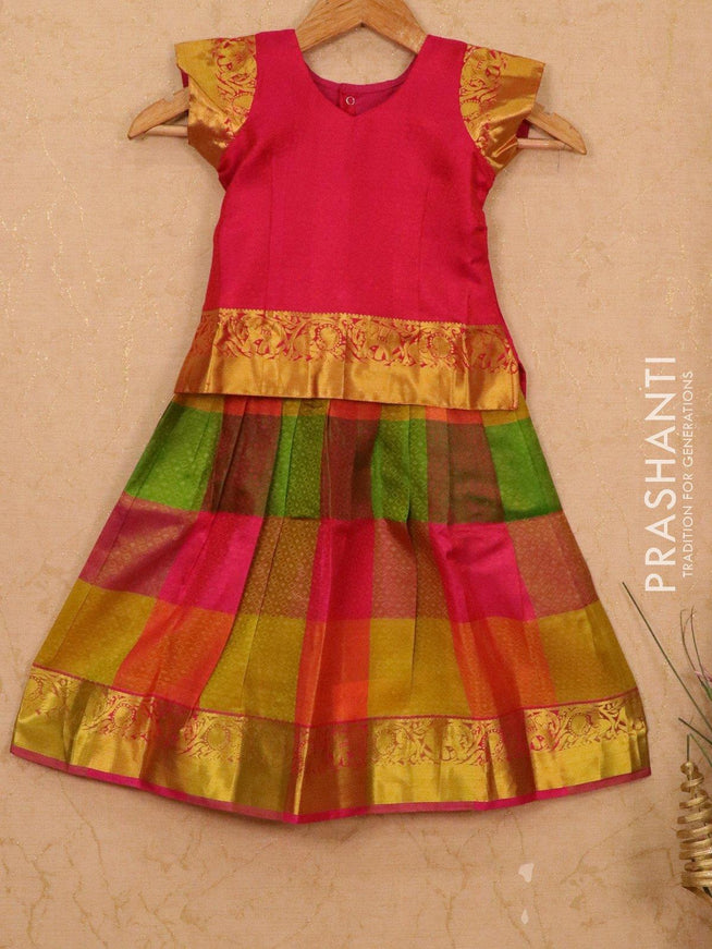 Silk kids lehanga pink and multicolour with allover self emboss checks and zari woven border for 3 years - {{ collection.title }} by Prashanti Sarees