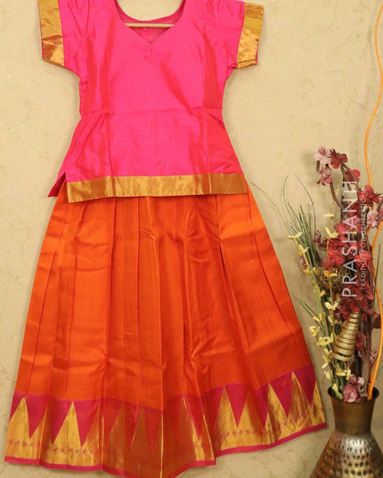 Silk kids lehanga pink and orange with allover self emboss and zari woven border for 10 years - {{ collection.title }} by Prashanti Sarees