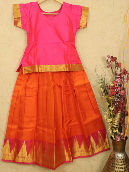 Silk kids lehanga pink and orange with allover self emboss and zari woven border for 10 years - {{ collection.title }} by Prashanti Sarees