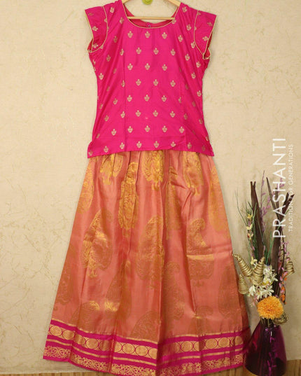 Silk kids lehanga pink and rosy brown with zari woven buttas and zari woven border for 16 years - {{ collection.title }} by Prashanti Sarees