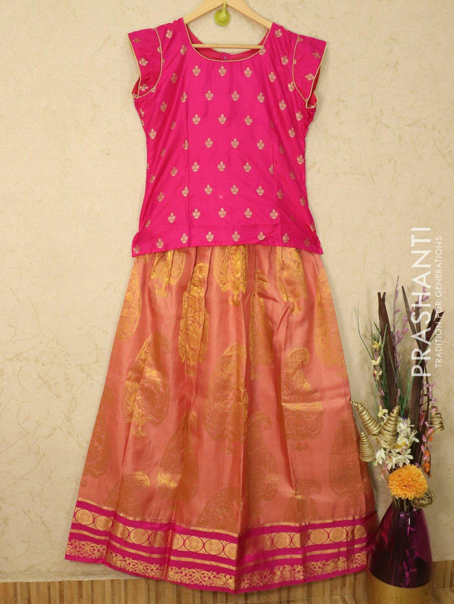 Silk kids lehanga pink and rosy brown with zari woven buttas and zari woven border for 16 years - {{ collection.title }} by Prashanti Sarees