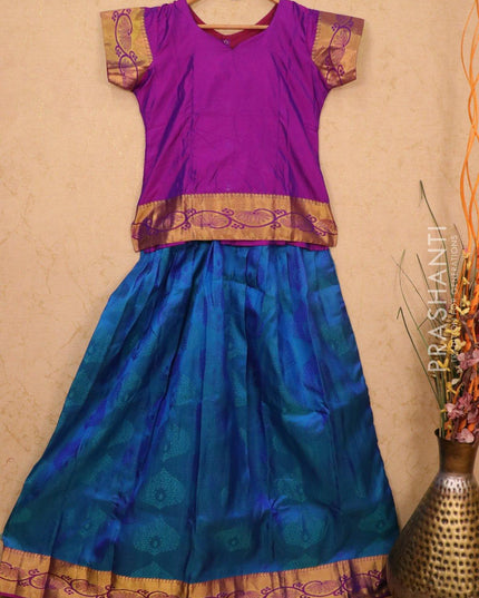 Silk kids lehanga purple and blue with allover self emboss and zari woven border for 15 years - {{ collection.title }} by Prashanti Sarees