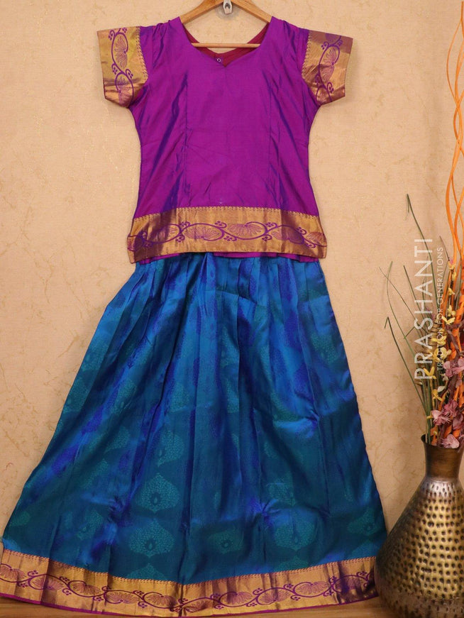 Silk kids lehanga purple and blue with allover self emboss and zari woven border for 15 years - {{ collection.title }} by Prashanti Sarees