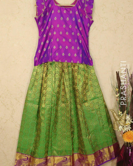 Silk kids lehanga purple and dual shade of green with allover zari weaves and zari woven border for 13 years - {{ collection.title }} by Prashanti Sarees