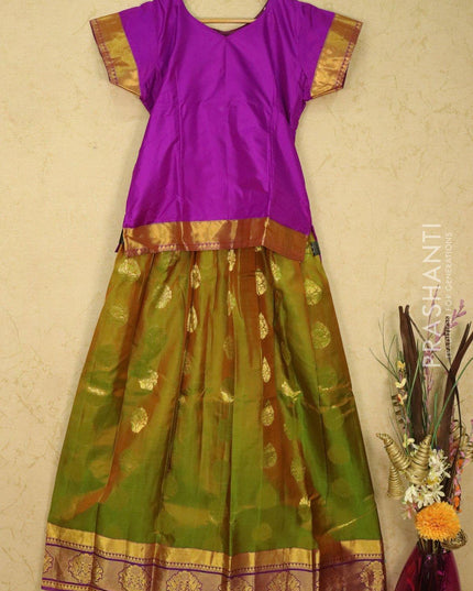 Silk kids lehanga purple and dual shade of green with zari woven buttas and zari woven border for 16 years - {{ collection.title }} by Prashanti Sarees