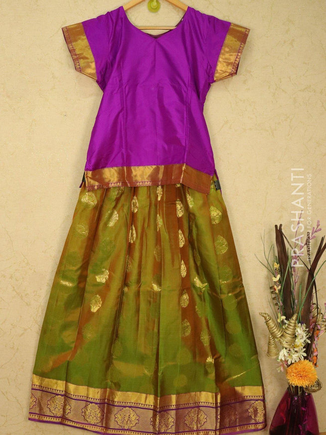 Silk kids lehanga purple and dual shade of green with zari woven buttas and zari woven border for 16 years - {{ collection.title }} by Prashanti Sarees