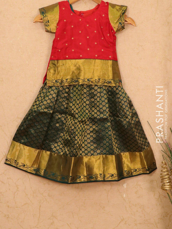 Silk kids lehanga red and green with zari woven buttas and zari woven border for 4 years - {{ collection.title }} by Prashanti Sarees