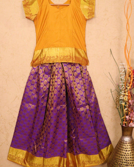 Silk kids lehanga yellow and violet with thread & zari woven buttas and zari woven border for 14 years - {{ collection.title }} by Prashanti Sarees