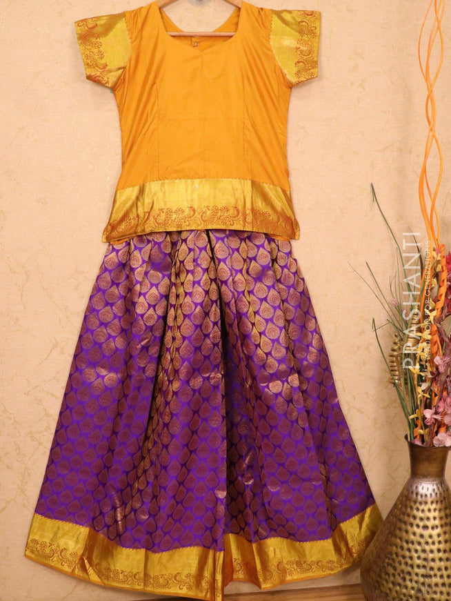 Silk kids lehanga yellow and violet with thread & zari woven buttas and zari woven border for 14 years - {{ collection.title }} by Prashanti Sarees