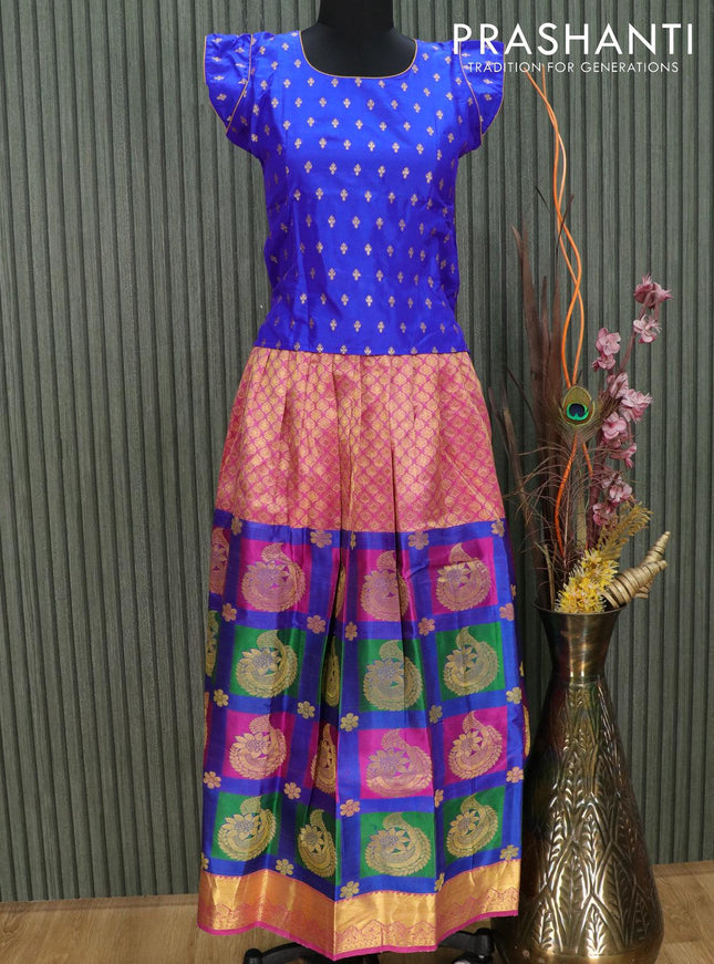Silk kids lehenga blue and multi colour with allover zari weaves and zari woven border for 12 years - {{ collection.title }} by Prashanti Sarees
