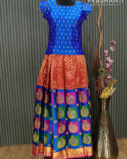Silk kids lehenga blue and multi colour with allover zari weaves and zari woven border for 13 years - {{ collection.title }} by Prashanti Sarees