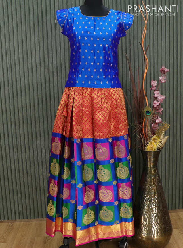 Silk kids lehenga blue and multi colour with allover zari weaves and zari woven border for 13 years - {{ collection.title }} by Prashanti Sarees