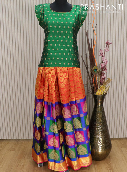 Silk kids lehenga green and multi colour with brocade zari weaves and zari woven border for 15 years - {{ collection.title }} by Prashanti Sarees