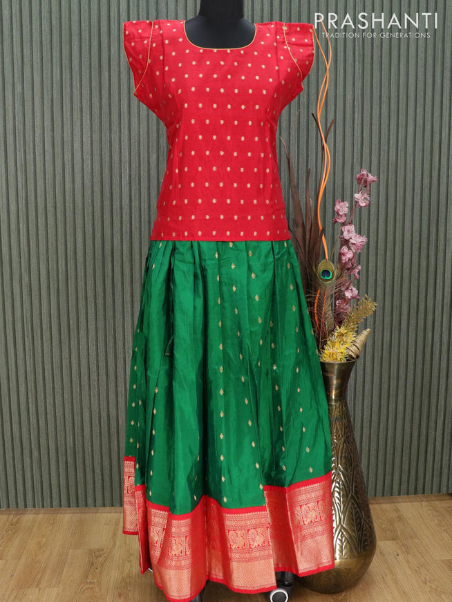 Silk kids lehenga green and red with zari woven butta weaves and long zari woven border for 15 years - {{ collection.title }} by Prashanti Sarees