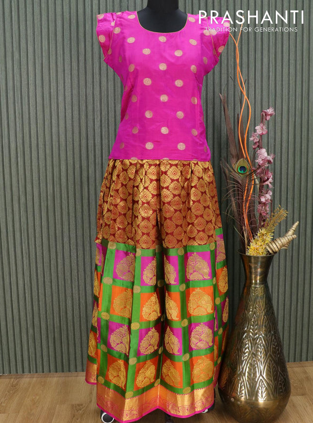 Silk kids lehenga magenta pink and multi colour with zari woven buttas and zari woven border for 14 years - {{ collection.title }} by Prashanti Sarees