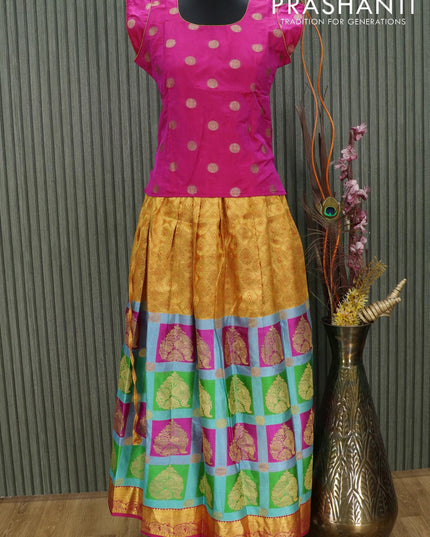 Silk kids lehenga pink and multi colour with zari woven buttas and zari woven border for 14 years - {{ collection.title }} by Prashanti Sarees