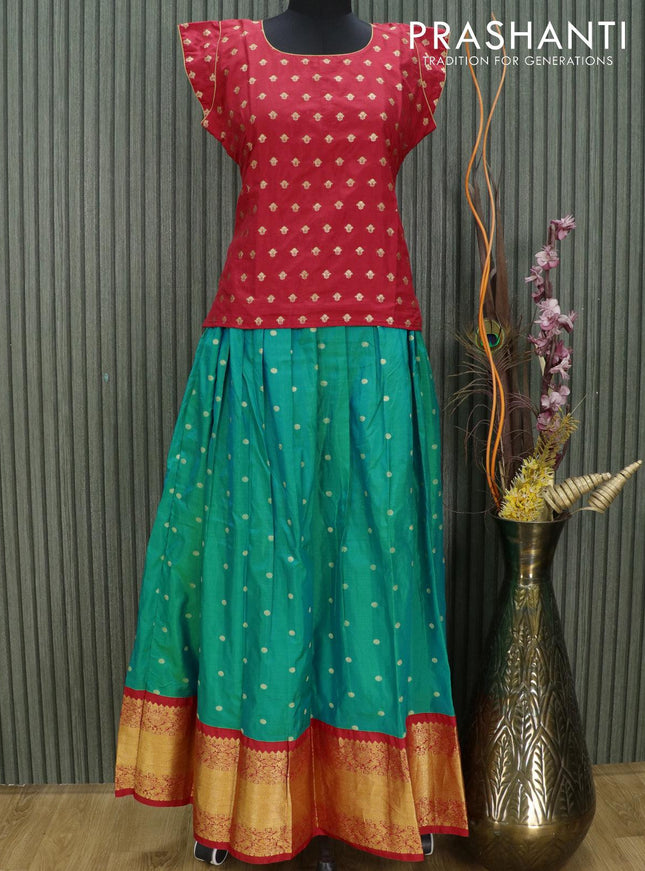 Silk kids lehenga red and dual shade of blue with zari woven butta weaves and zari woven border for 15 years - {{ collection.title }} by Prashanti Sarees