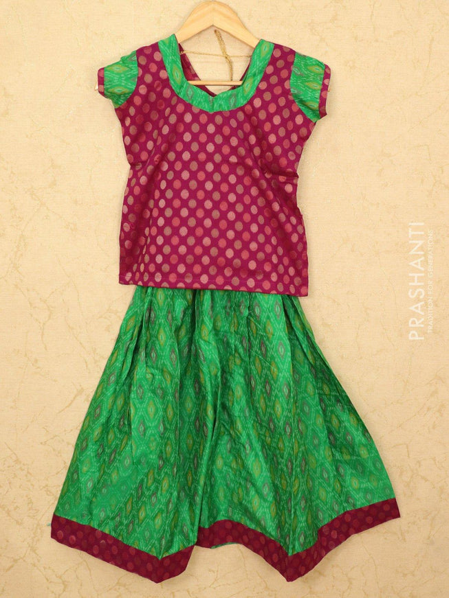 Silk pavadai sattai green and magenta pink with woven blouse and border for 9 years - {{ collection.title }} by Prashanti Sarees