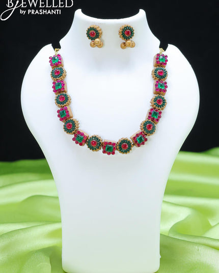 Teracotta necklace floral design with kemp stone - {{ collection.title }} by Prashanti Sarees
