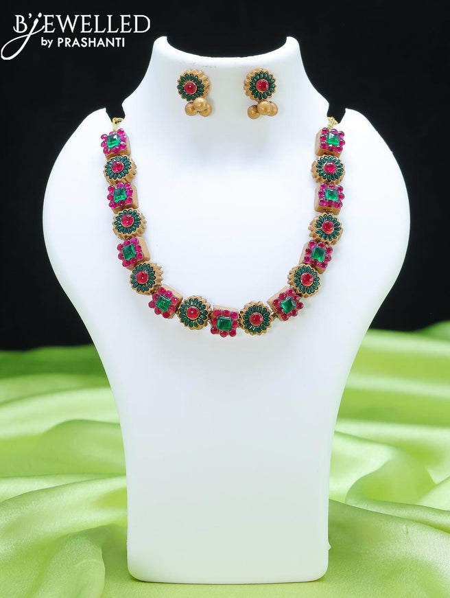 Teracotta necklace floral design with kemp stone - {{ collection.title }} by Prashanti Sarees