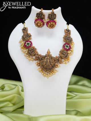Teracotta necklace with kemp stone and lakshmi pendant