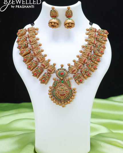 Teracotta necklace with lakshmi pendant - {{ collection.title }} by Prashanti Sarees