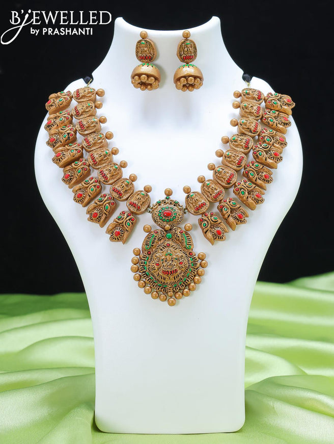 Teracotta necklace with lakshmi pendant - {{ collection.title }} by Prashanti Sarees