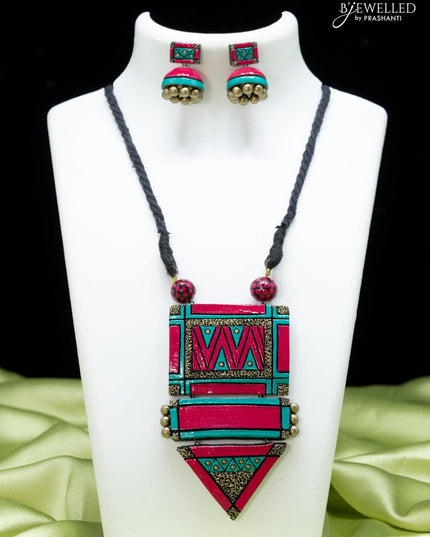 Teracotta necklace with red and blue pendant - {{ collection.title }} by Prashanti Sarees