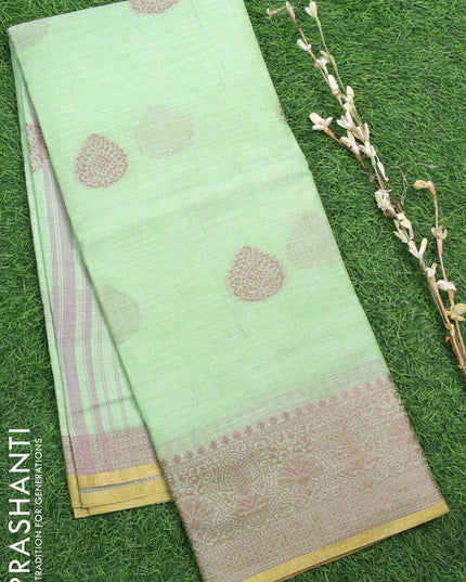 Tissue linen saree light green with thread woven buttas and thread woven border - {{ collection.title }} by Prashanti Sarees