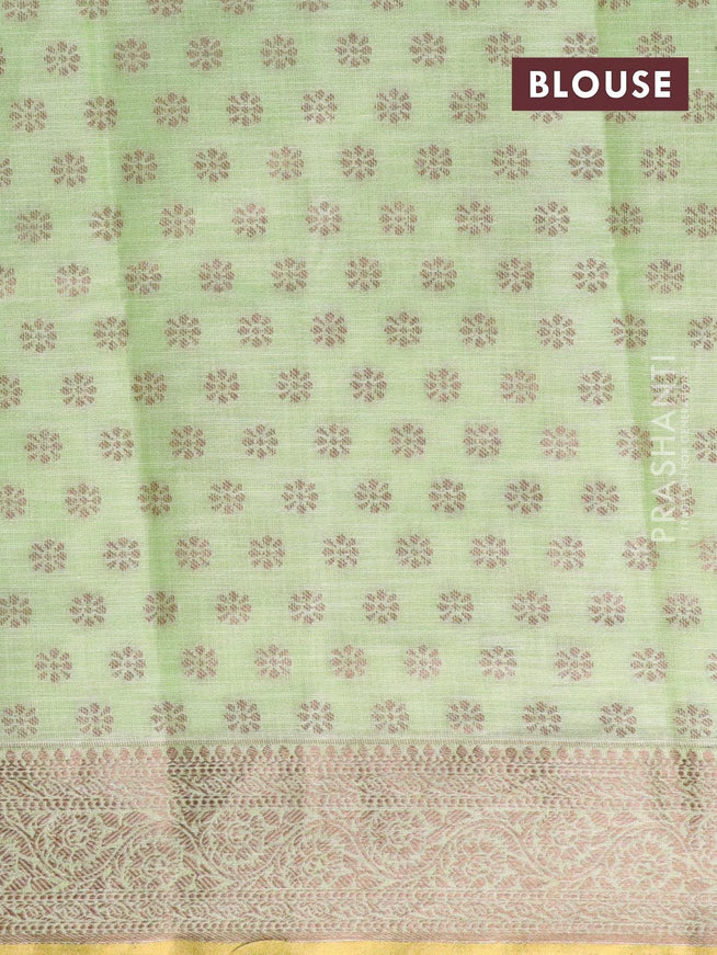 Tissue linen saree light green with thread woven buttas and thread woven border - {{ collection.title }} by Prashanti Sarees