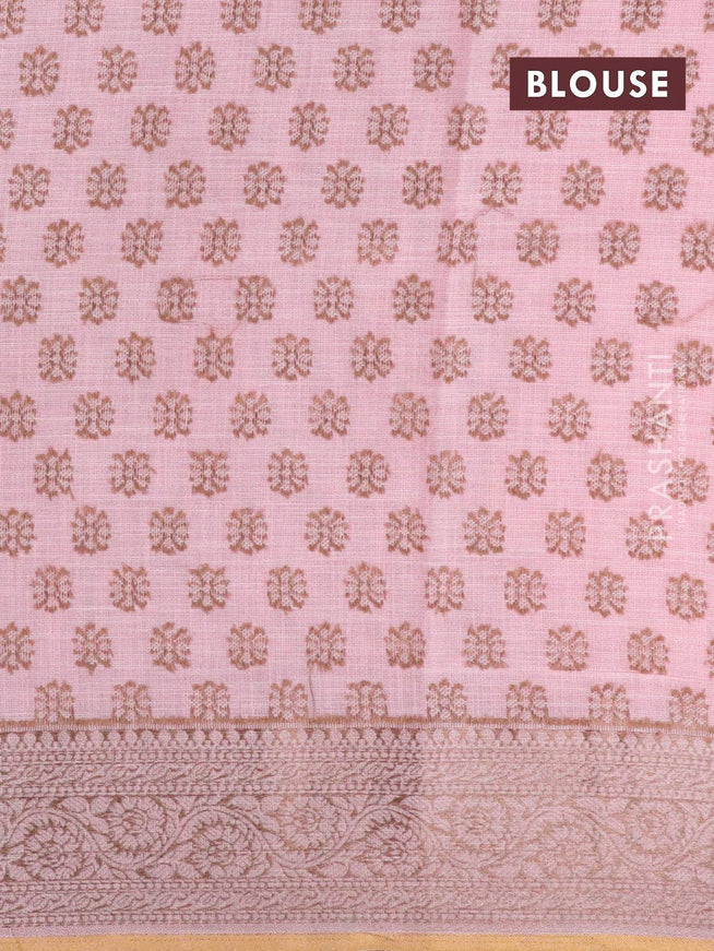 Tissue linen saree light pink with thread woven buttas and thread woven border - {{ collection.title }} by Prashanti Sarees